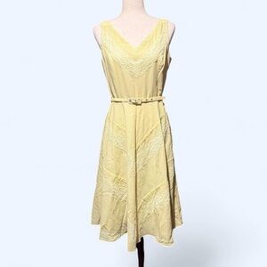 Adrianna Papell pale yellow sleeveless midi a-line dress